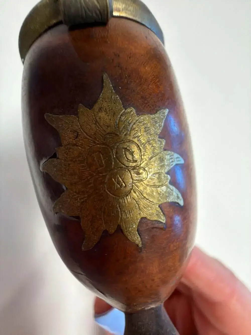Vintage Hand-Carved Swiss Tobacco Pipe with Edelweiss Brass Inlay